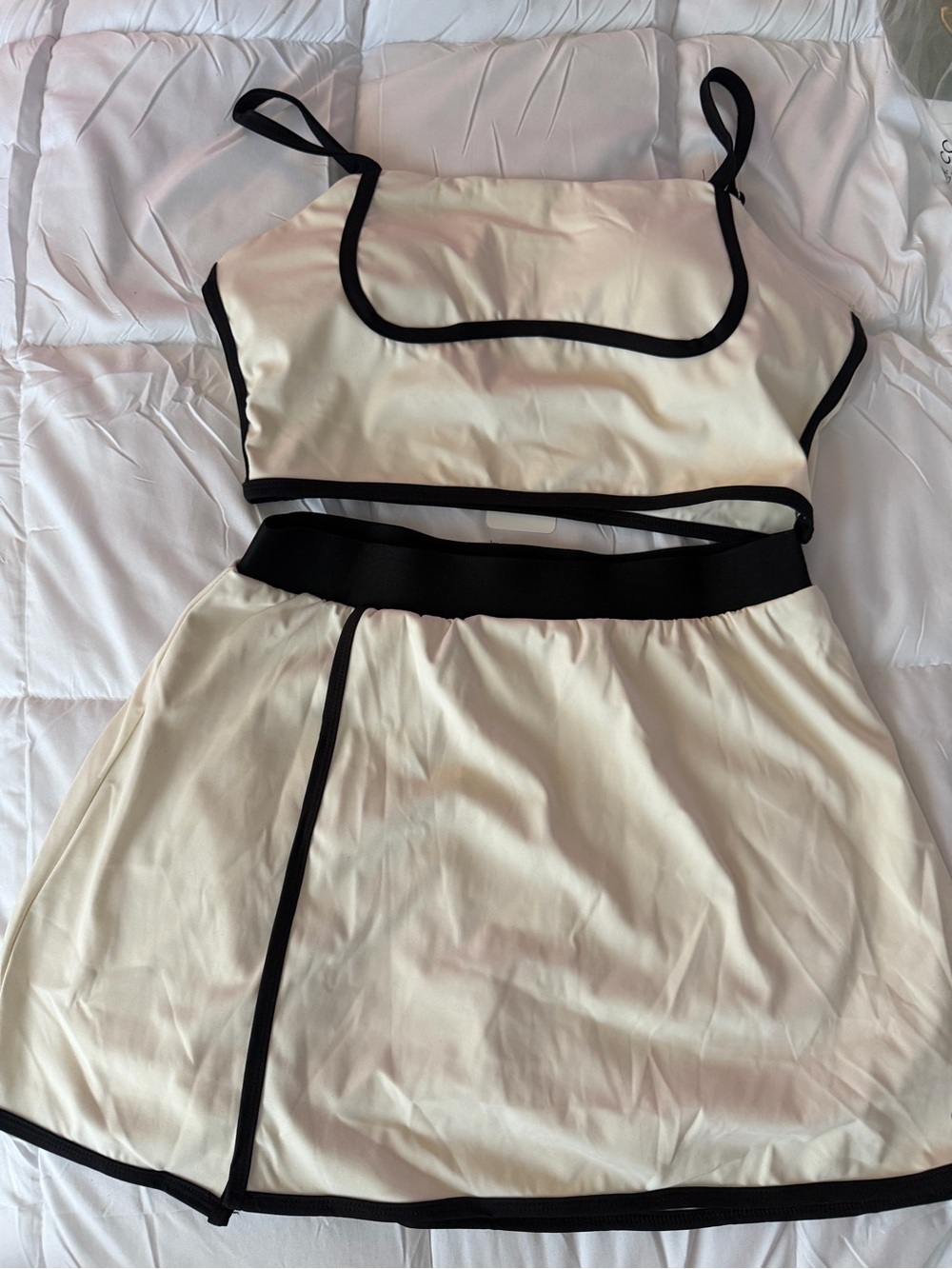 ALO Yoga Cream Mini Dress with Black Trim